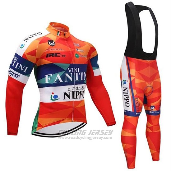 2019 Cycling Jersey Vini Fantini Orange Long Sleeve and Bib Tight